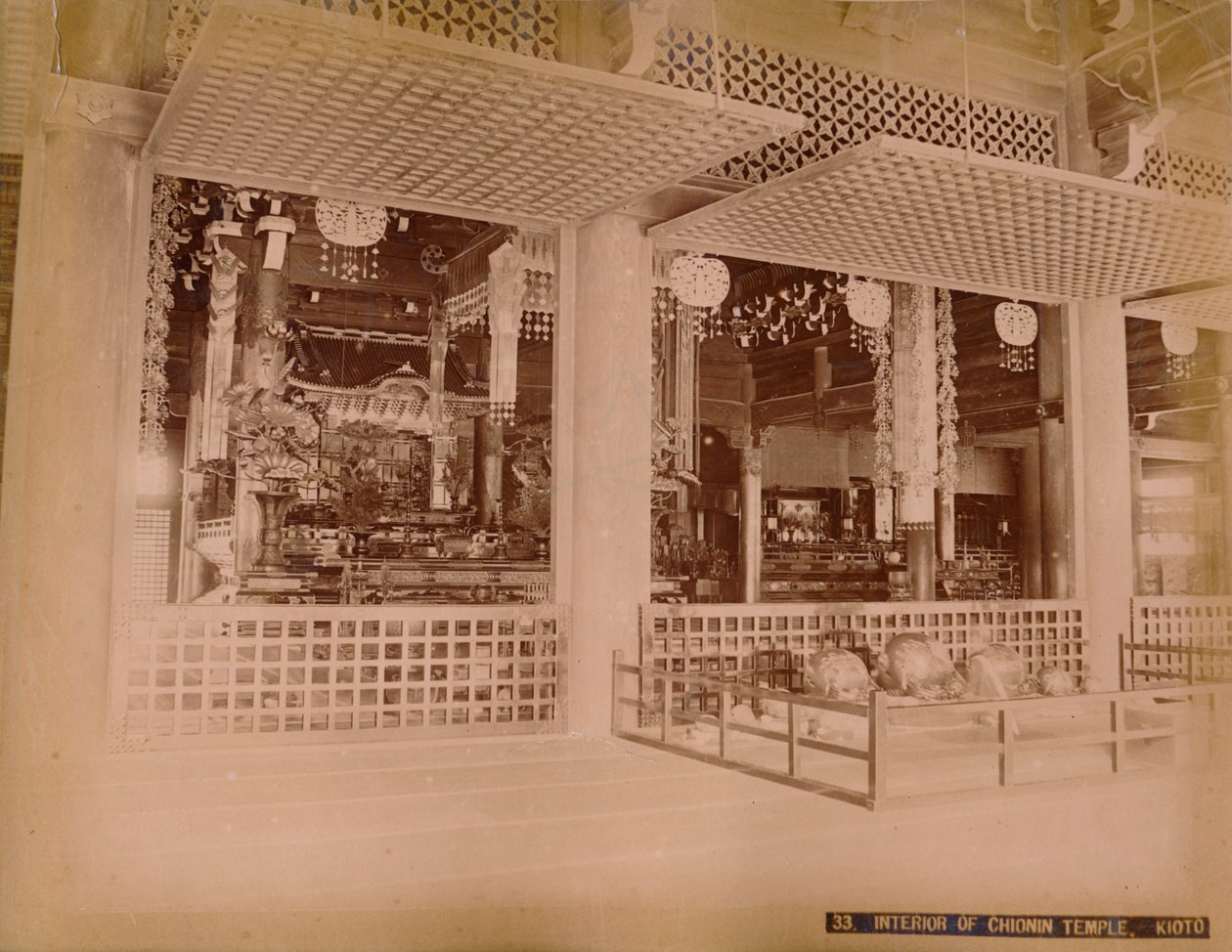 Interiér chrámu Chionin, Kioto, c1890-1900 od Unbekannt