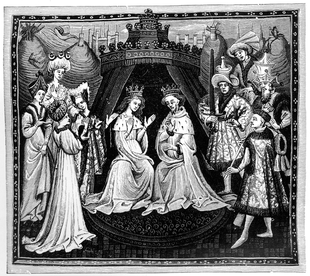 Král, královna a dvůr, c1450, 1910 od Unbekannt