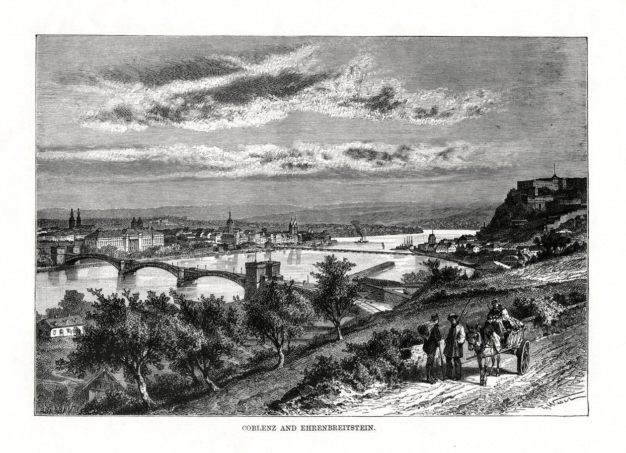 Koblenz a Festung Ehrenbreitstein, Německo, 1879 od Unbekannt