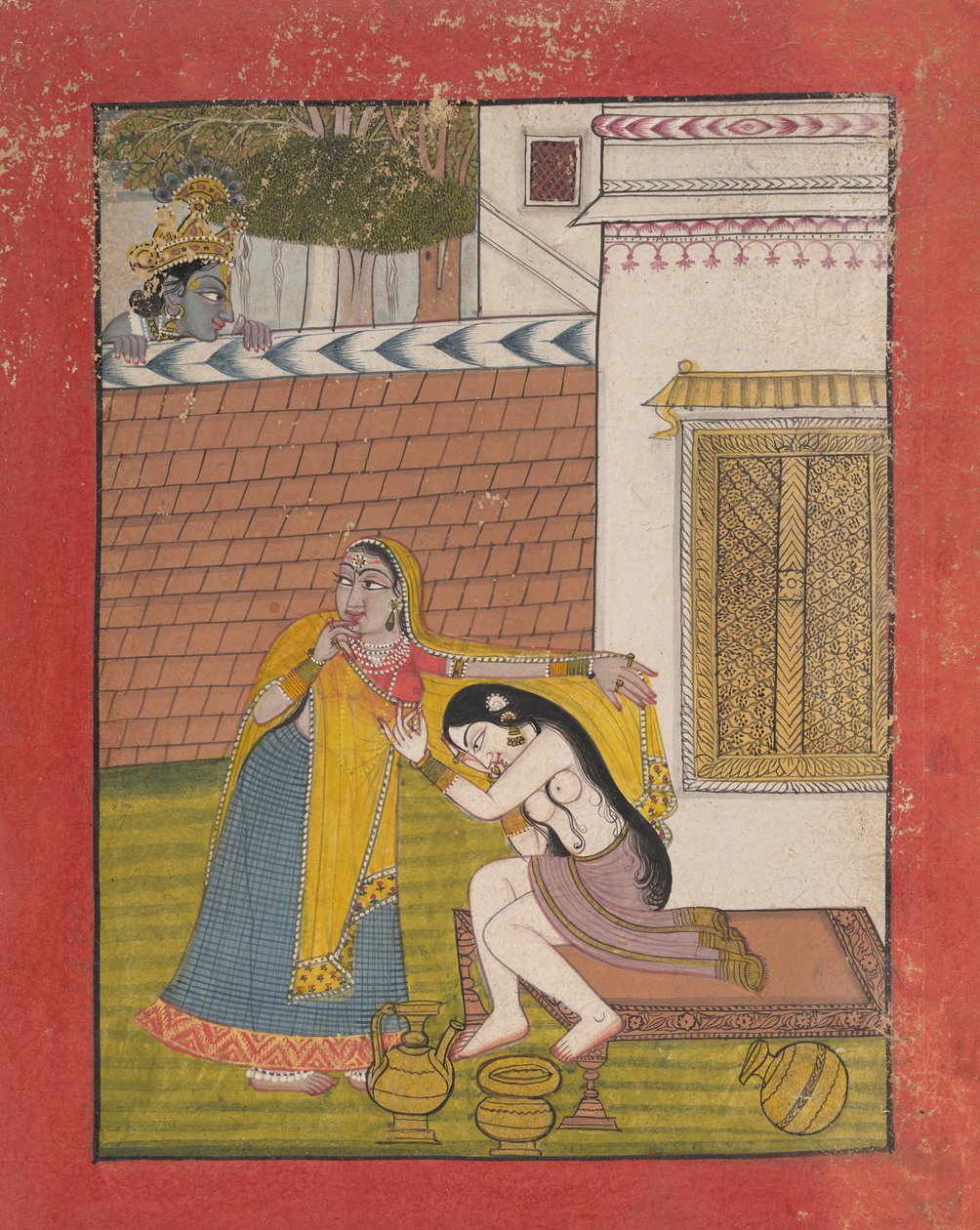 Krišna špehuje Radhu, ca. 1780-90. od Unbekannt