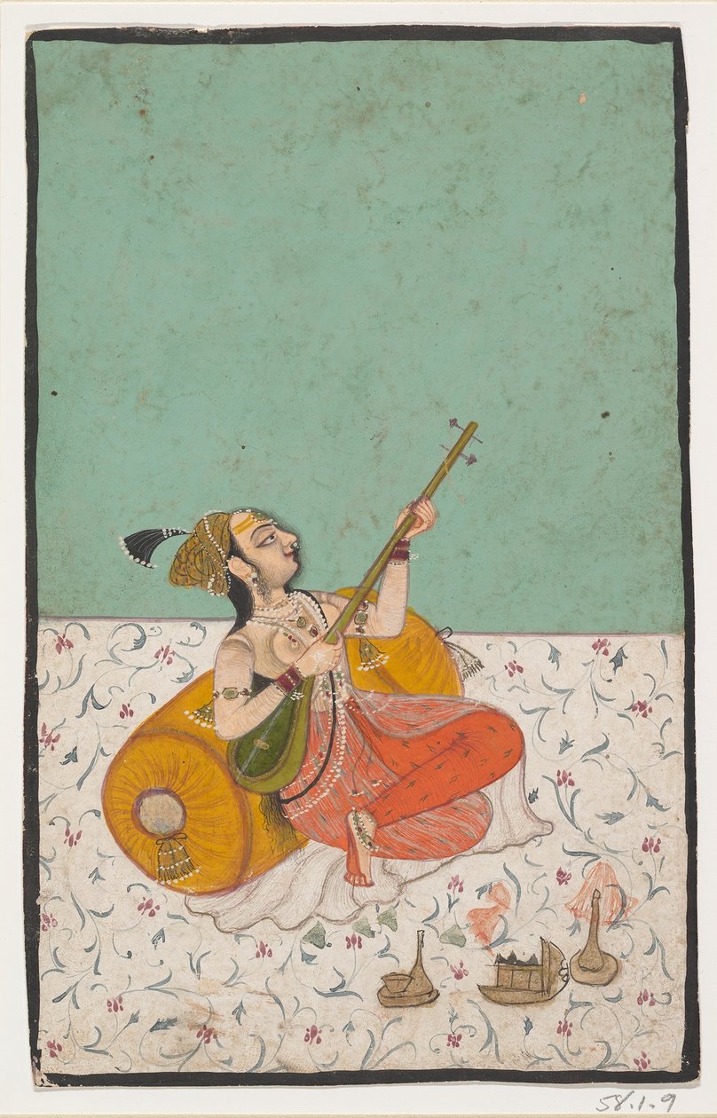 Lady Muzikant hrající na sitar, ca. 1800. od Unbekannt