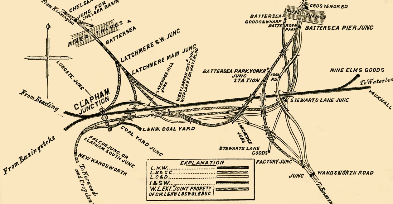 Lines of Rail na Clapham Junction, c1878. od Unbekannt