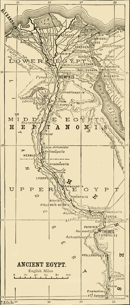 Mapa starověkého Egypta, 1890. od Unbekannt