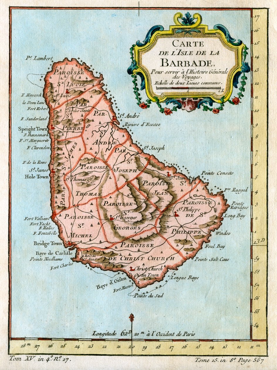 Mapa Barbadosu, c1758 od Unbekannt