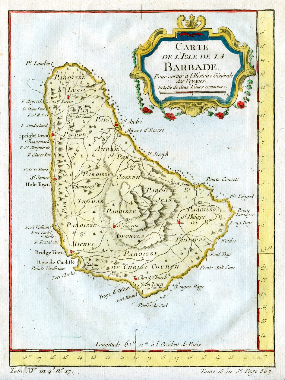 Mapa Barbadosu, c1764 od Unbekannt