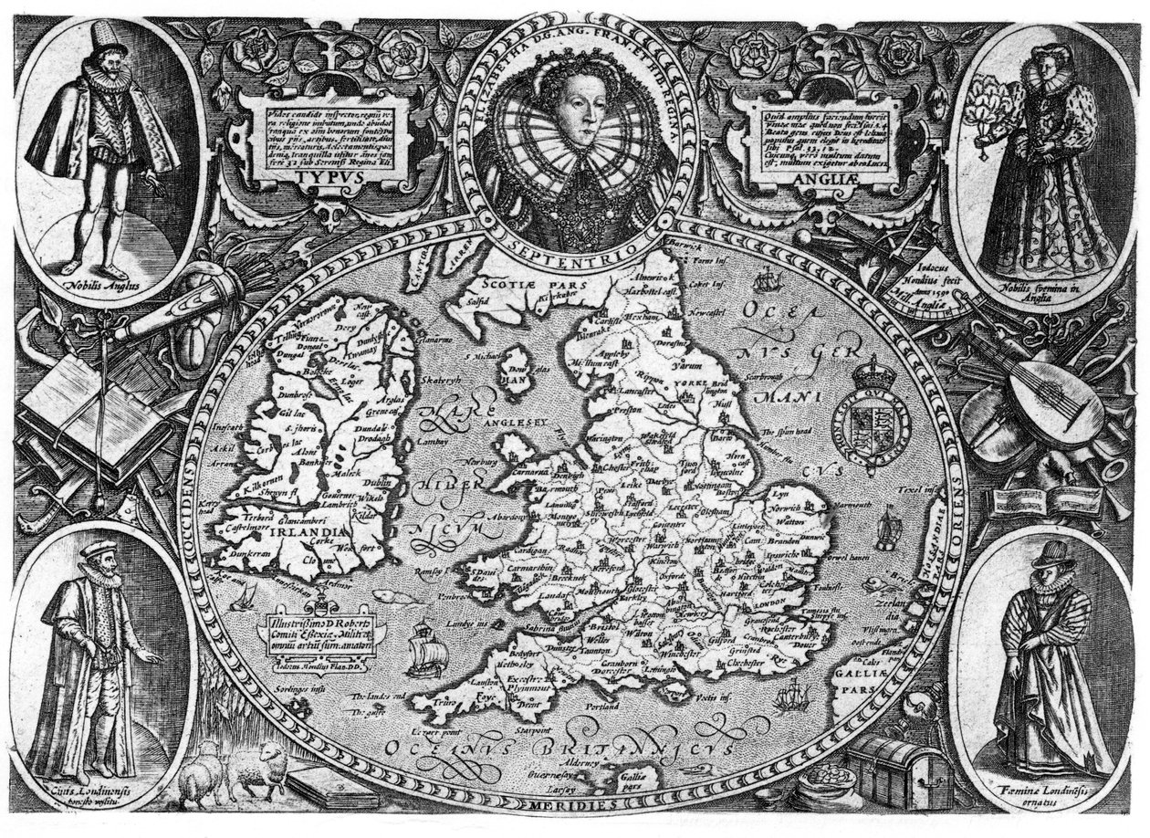 Mapa Anglie, 16. století, 1896 od Unbekannt