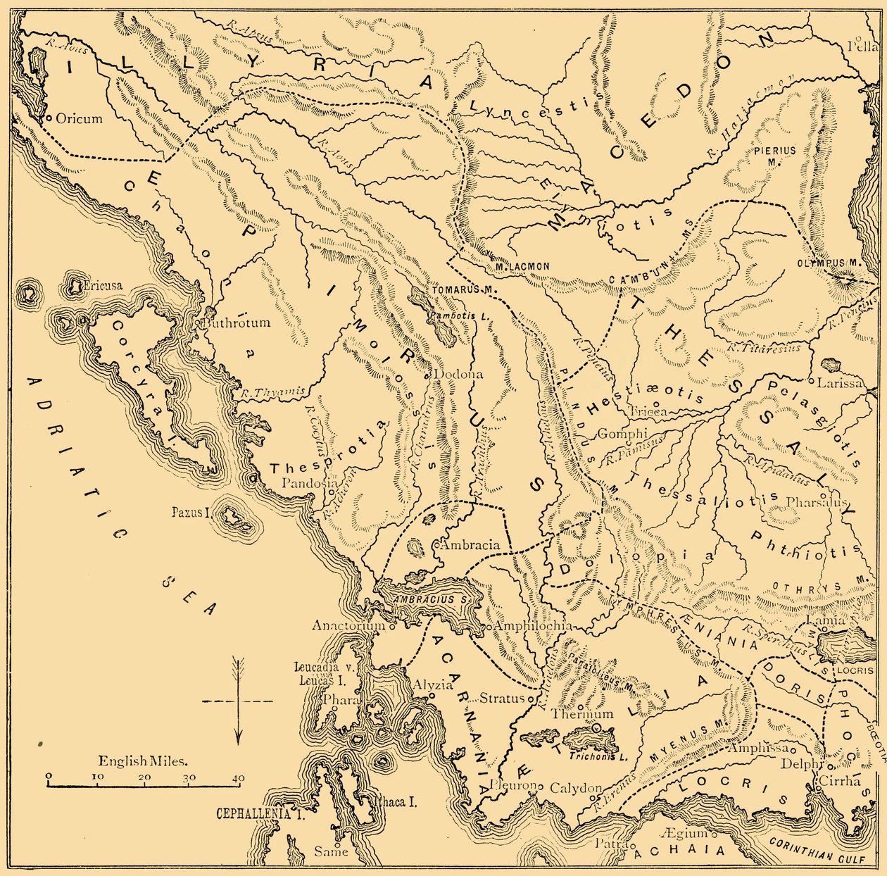 Mapa Epiru a západního Řecka, 1890. od Unbekannt