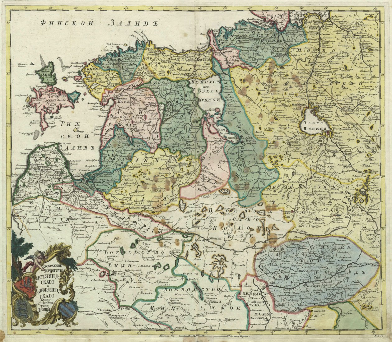 Mapa Estonska a Livonska, 1745 od Unbekannt