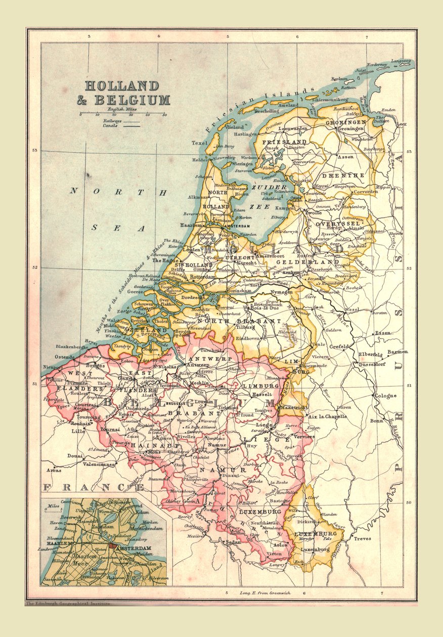 Mapa Holandska a Belgie, 1902. od Unbekannt