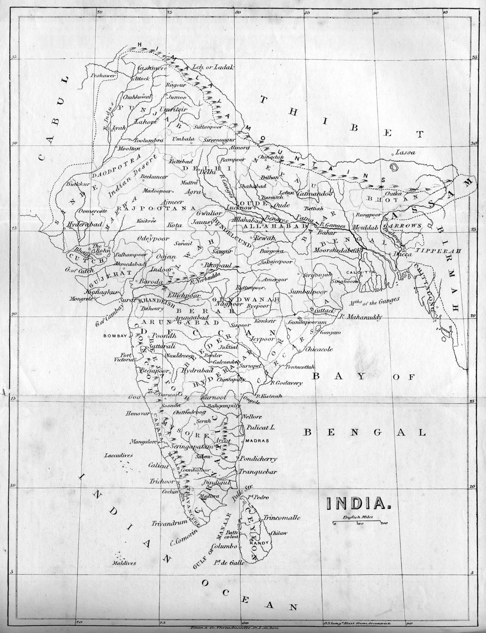 Mapa Indie, 1847 od Unbekannt
