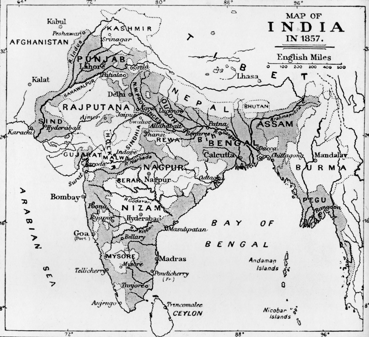 Mapa Indie v roce 1857, c1912 od Unbekannt