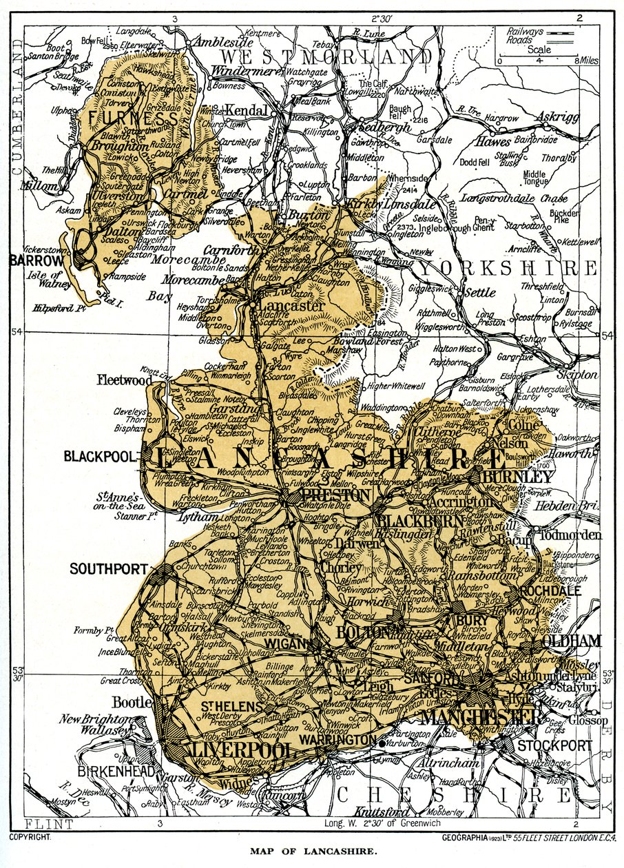 Mapa Lancashire, 1924-1926 od Unbekannt