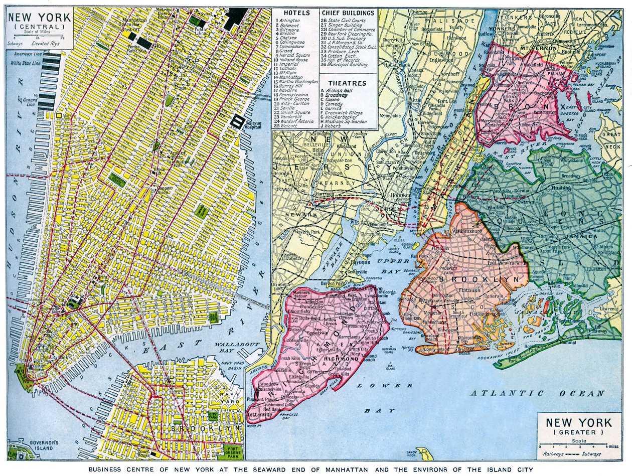 Mapa New York City, USA, c1930 od Unbekannt