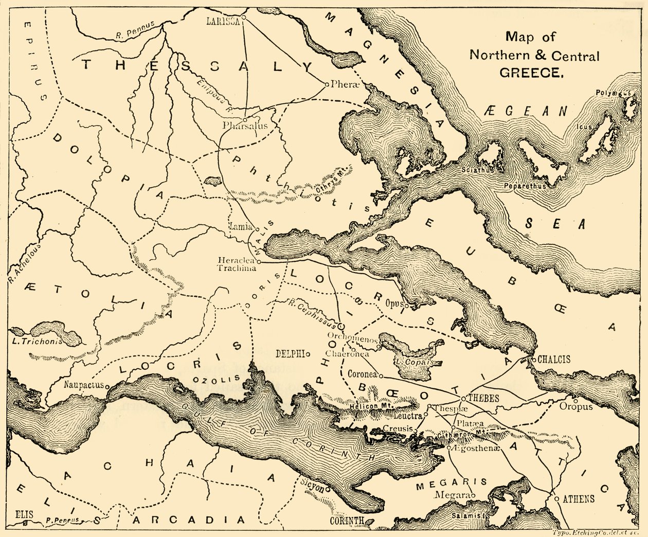 Mapa severního a středního Řecka, 1890. od Unbekannt