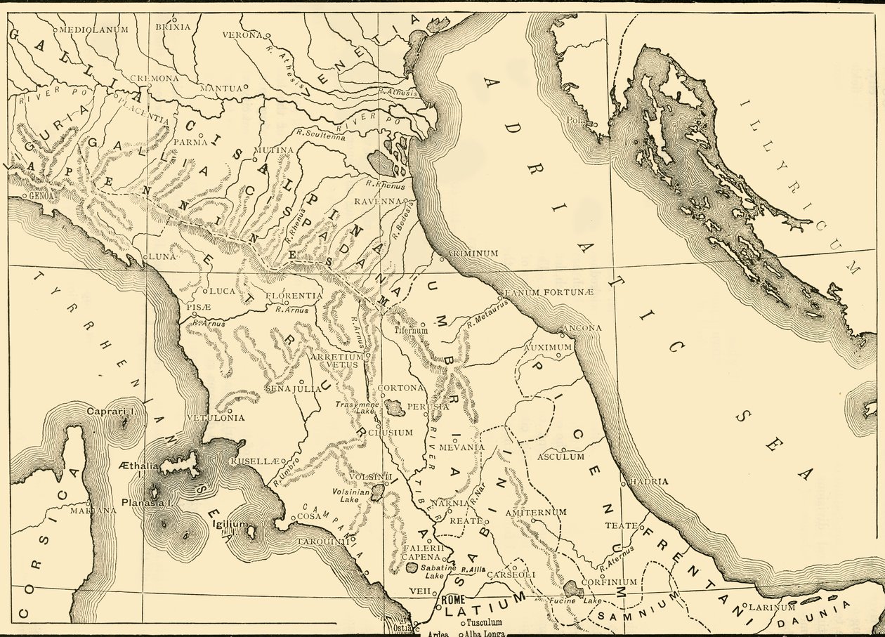 Mapa severní a střední Itálie, 1890. od Unbekannt