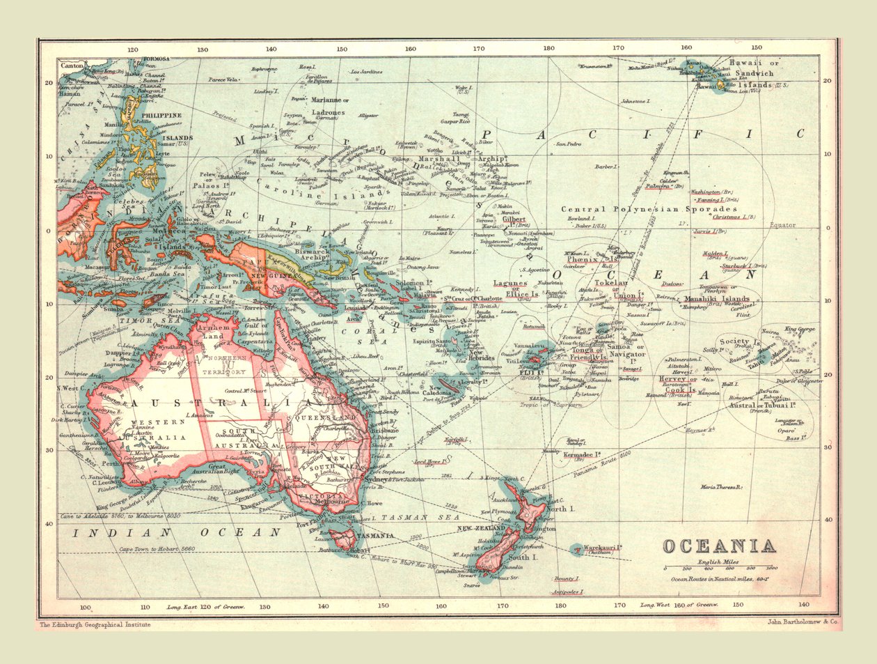Mapa Oceánie, 1902. od Unbekannt