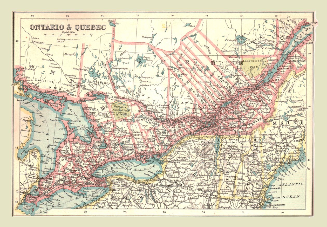 Mapa Ontaria a Quebecu, 1902. od Unbekannt
