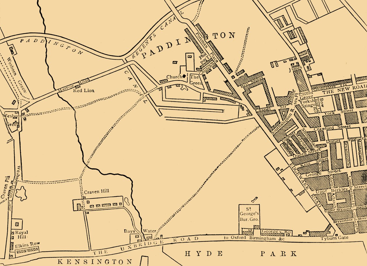 Mapa Paddington, v roce 1815, c1876. od Unbekannt
