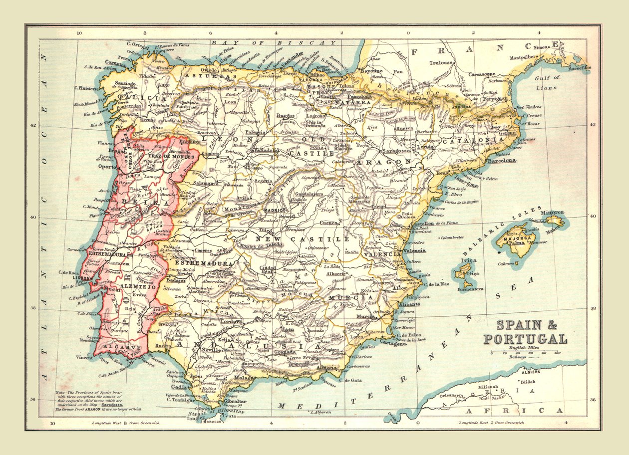 Mapa Španělska a Portugalska, 1902. od Unbekannt