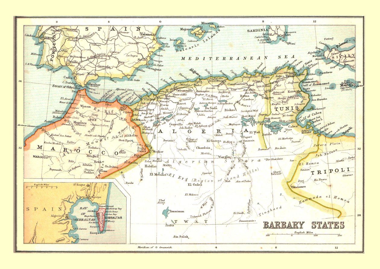 Mapa Barbary States, 1902. od Unbekannt