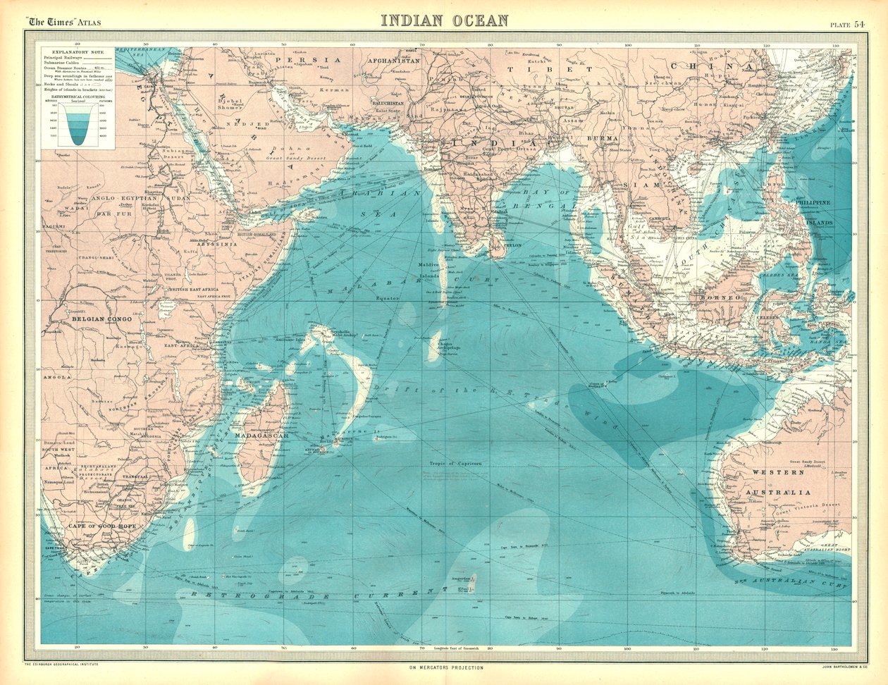 Mapa Indického oceánu od Unbekannt
