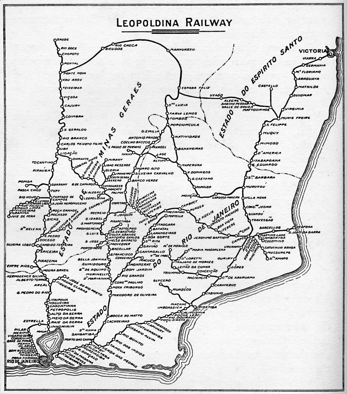 Mapa železničního systému Leopoldina, 1914. od Unbekannt