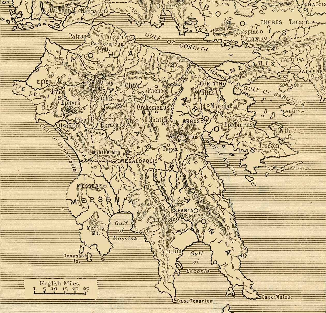 Mapa Peloponésu, 1890. od Unbekannt