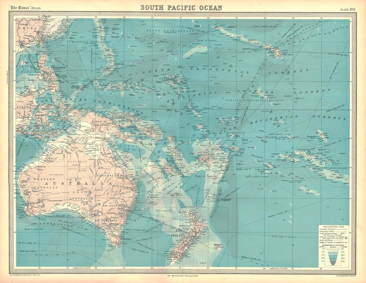 Mapa jižního Tichého oceánu od Unbekannt