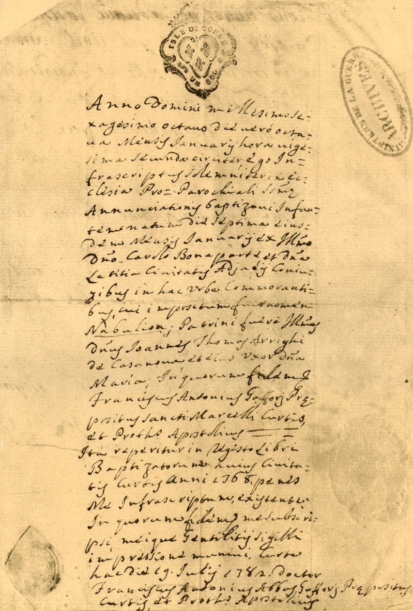 Napoleonův rodný list, 21. července 1771, 1921. od Unbekannt