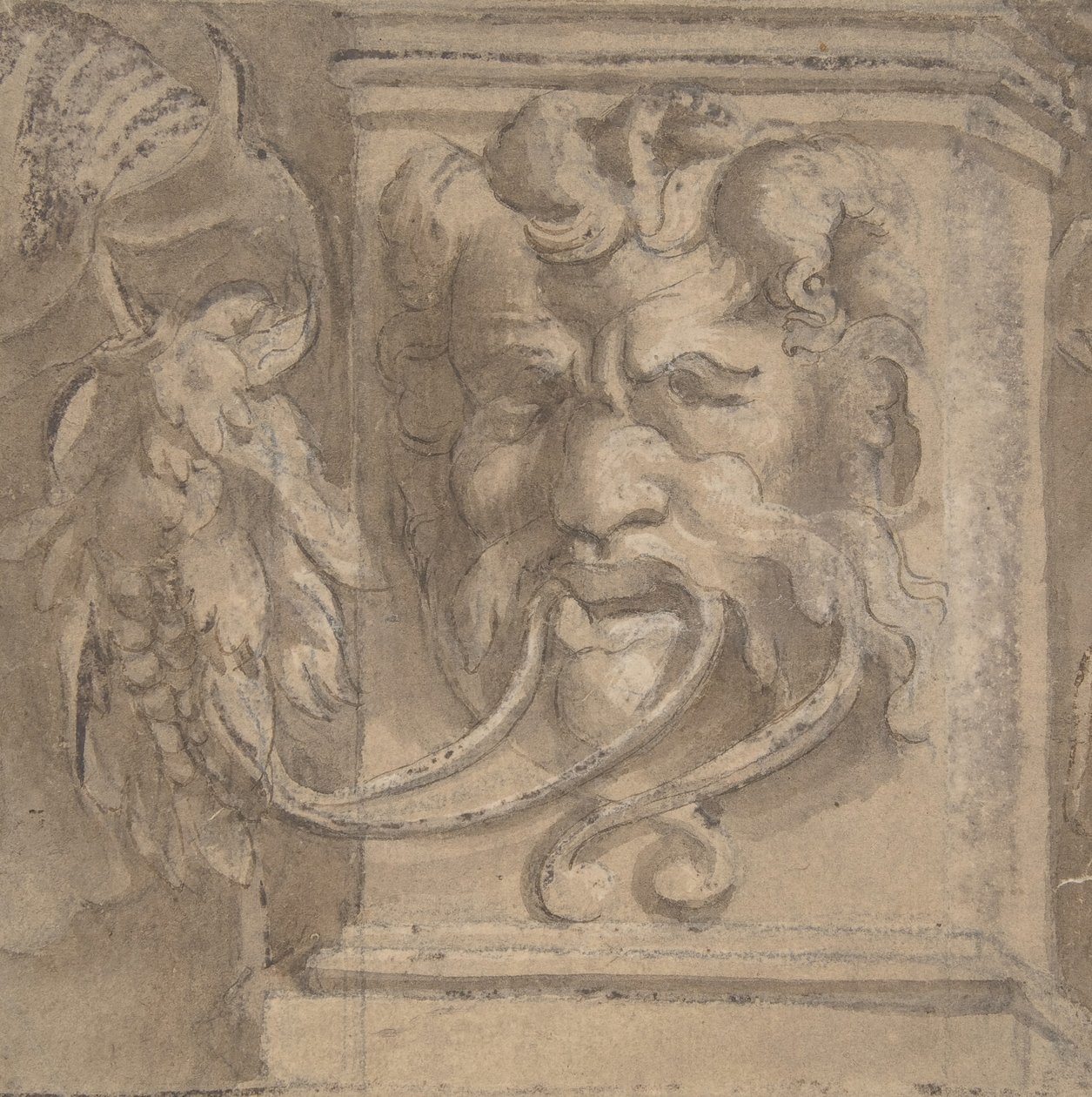 Ornamentální design s maskou v antickém stylu, 1550-1600. od Unbekannt