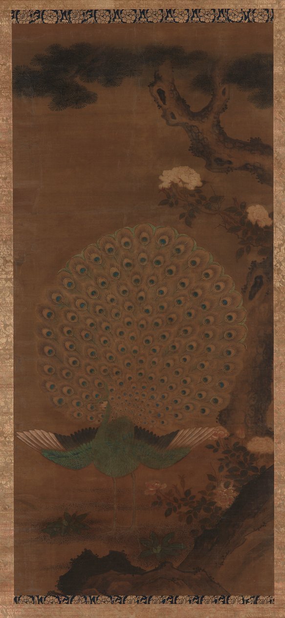 Páv, pivoňky a borovice, období Edo, 1615-1868. od Unbekannt