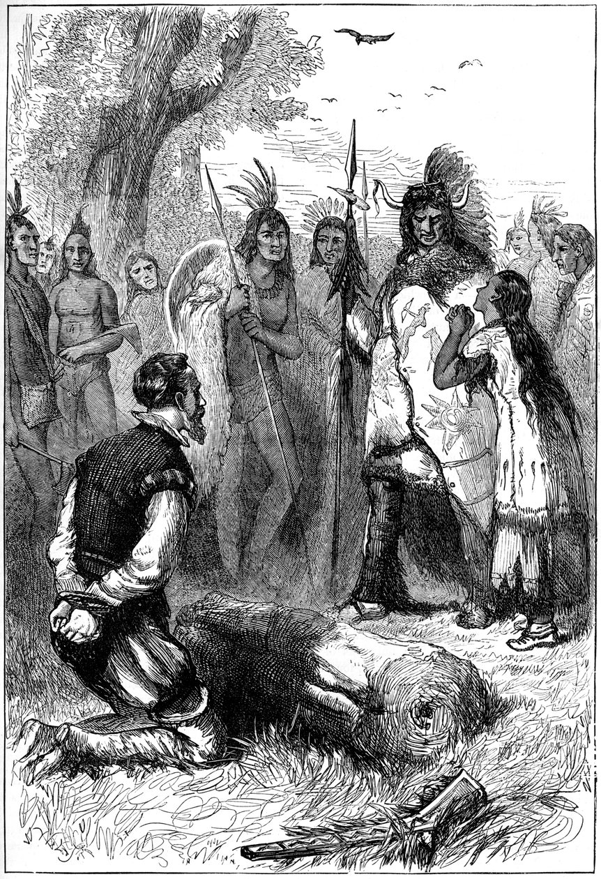 Pocahontas zachránil život kapitánu Smithovi, 1607 c1880 od Unbekannt