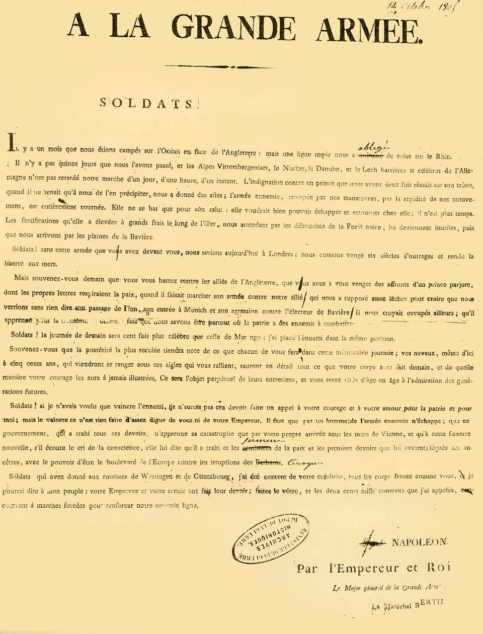 Provolání k armádě, 13. října 1805, 1921. od Unbekannt