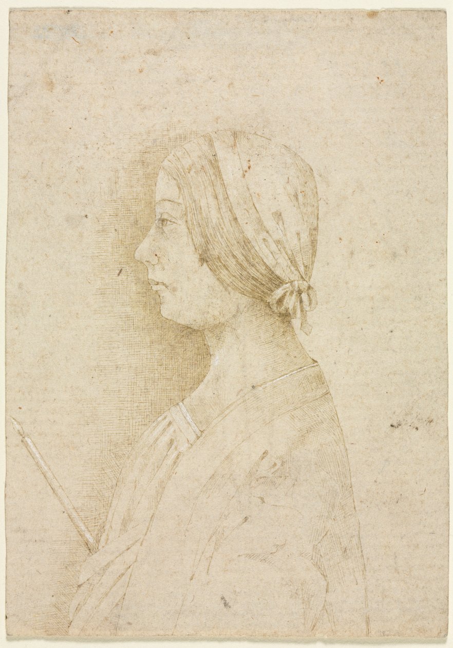 Profil dívky držící svíčku, 1400s. od Unbekannt