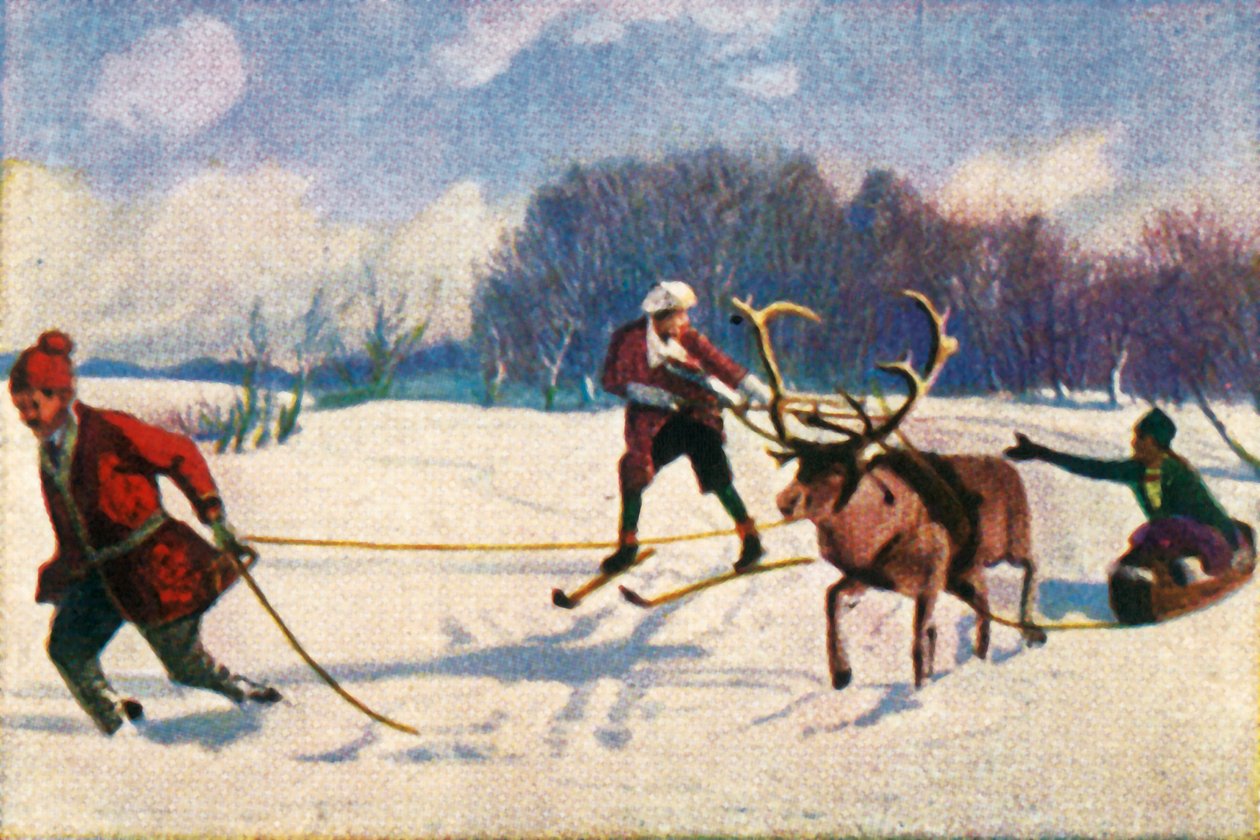 Jízda na sobích saních ve Švédsku, c1928. od Unbekannt