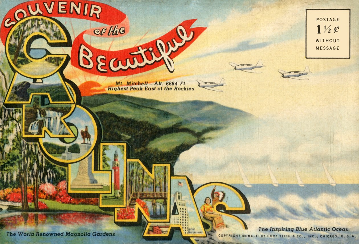 Pohlednice Suvenir of the Beautiful Carolinas, 1942. od Unbekannt
