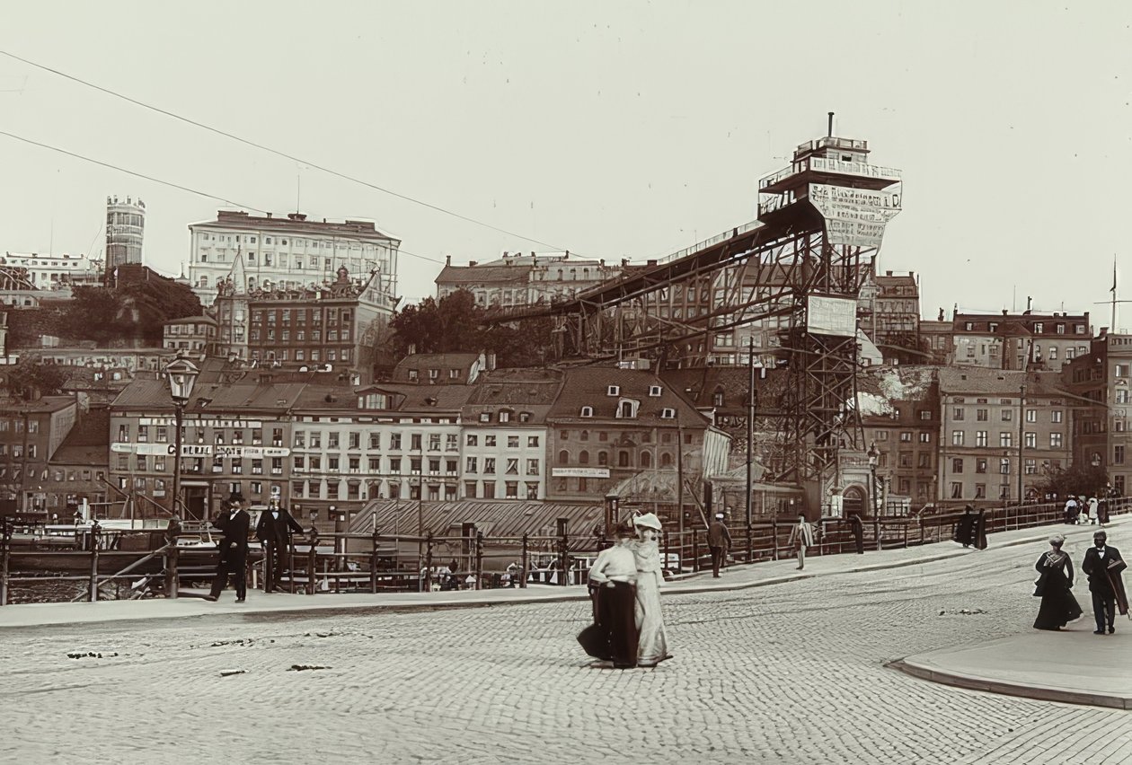 Stockholm, Švédsko. Katarinahissen (výtah). Kolem roku 1900 od Unbekannt