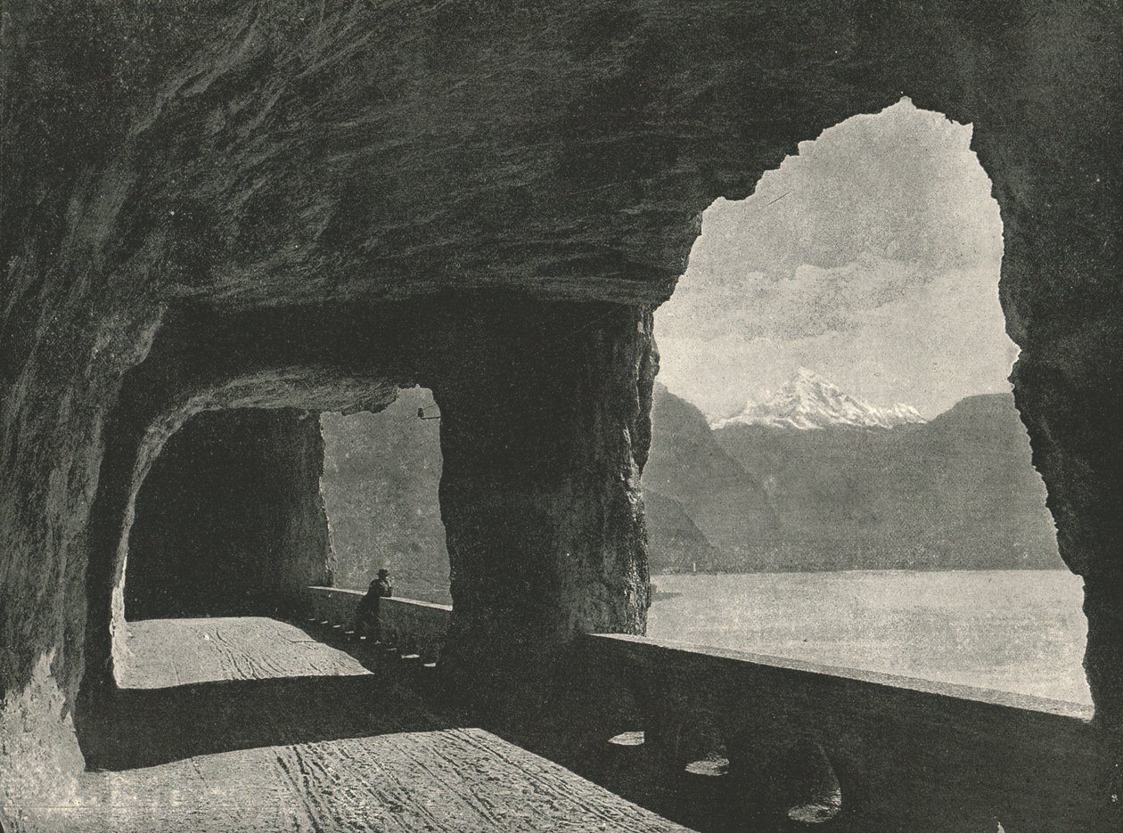 Axenstrasse, poblíž Fluelen, Švýcarsko, 1895. od Unbekannt