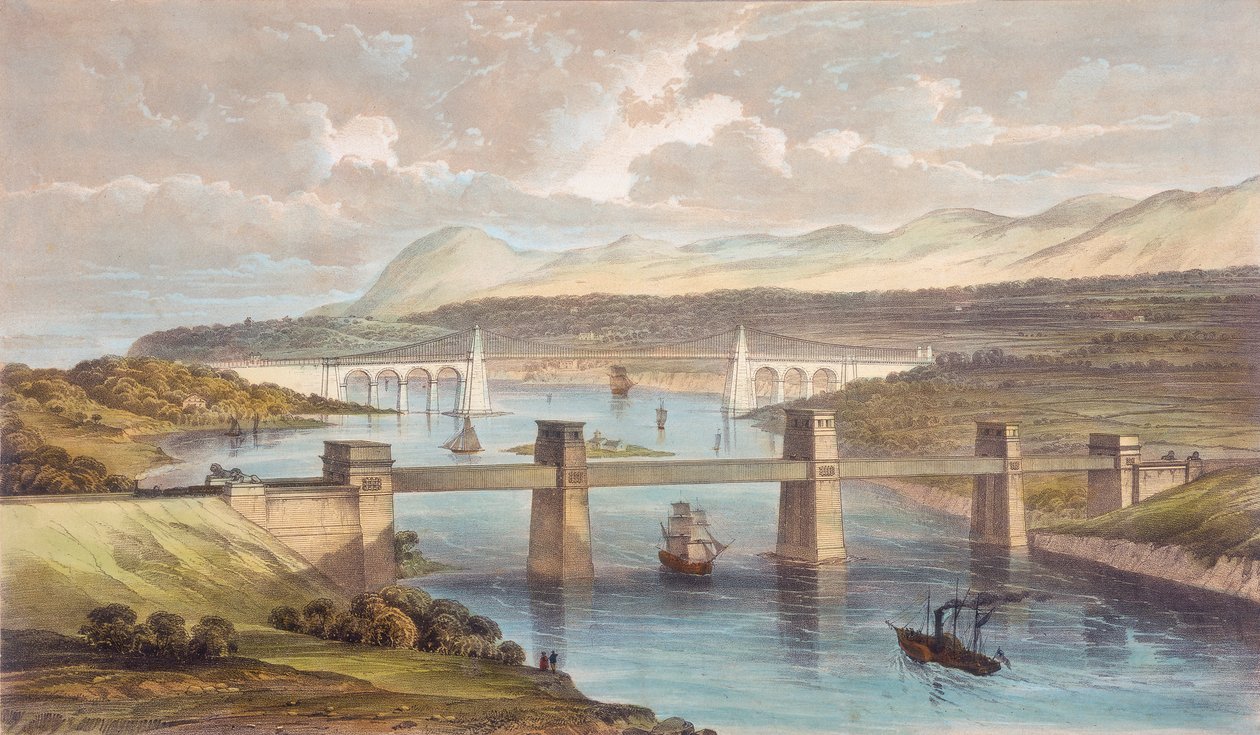 Britannia Tubular Bridge, Menai Strait, Wales, c1850 od Unbekannt