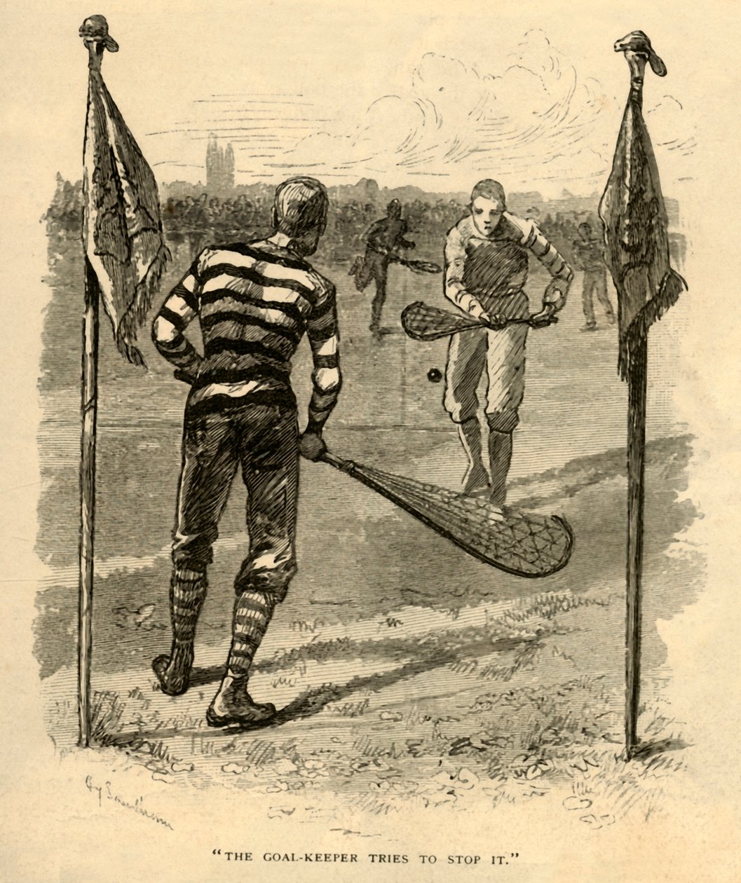 Brankář se to snaží zastavit., 1881. od Unbekannt