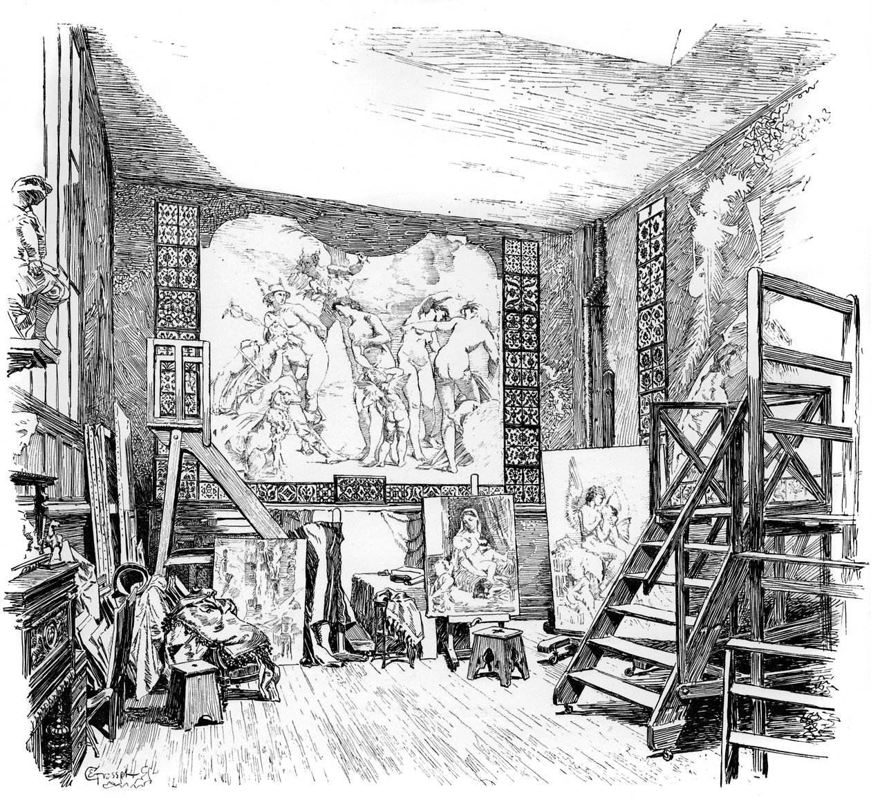 Ateliér Paul-Jacques-Aime Baudry, c1880-1882 od Unbekannt