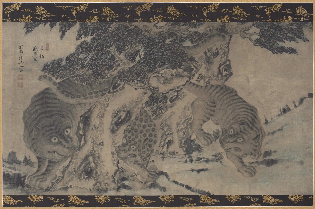 Tygři a leopard dovádění, 1700s. od Unbekannt