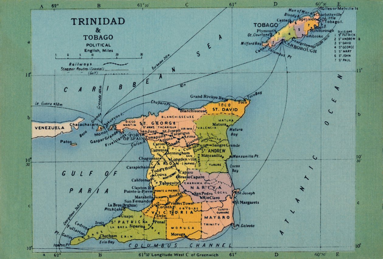 Mapa Trinidadu a Tobaga, 40. léta 20. století. od Unbekannt