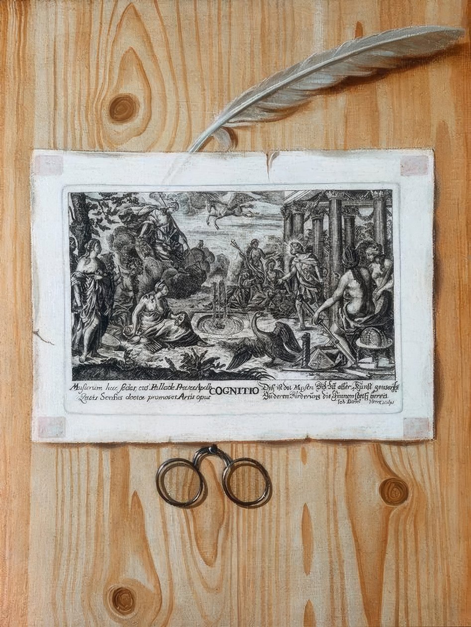 Trompe l’oeil s mědirytinou od Unbekannt