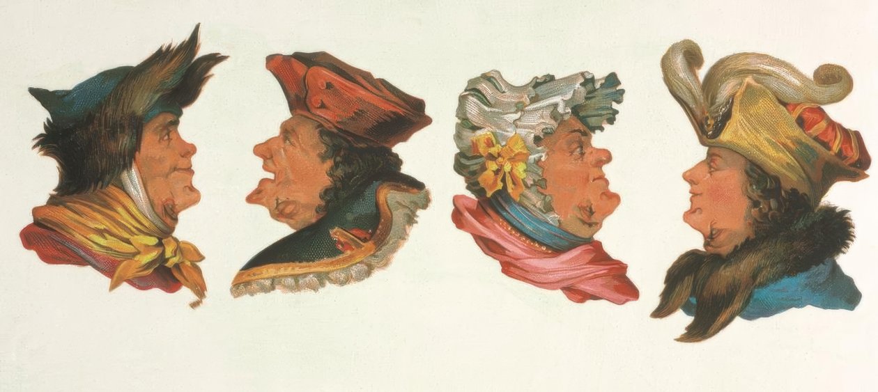 Obrázkové puzzle, čtyři hlavy / chromolitograf. od Unbekannt