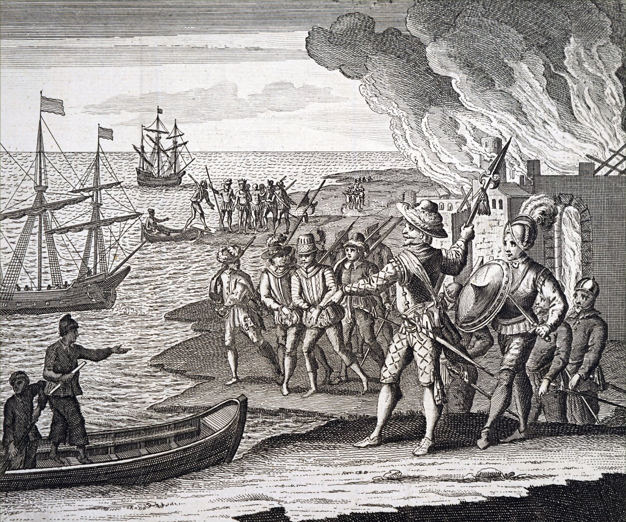 Walter Raleigh dobývá Fort St. Joseph. od Unbekannt