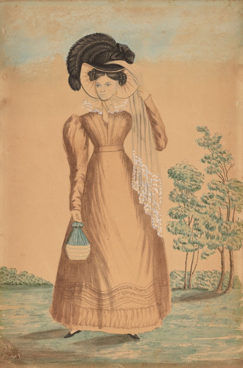 Žena s opeřeným kloboukem, c. 1825. od Unbekannt