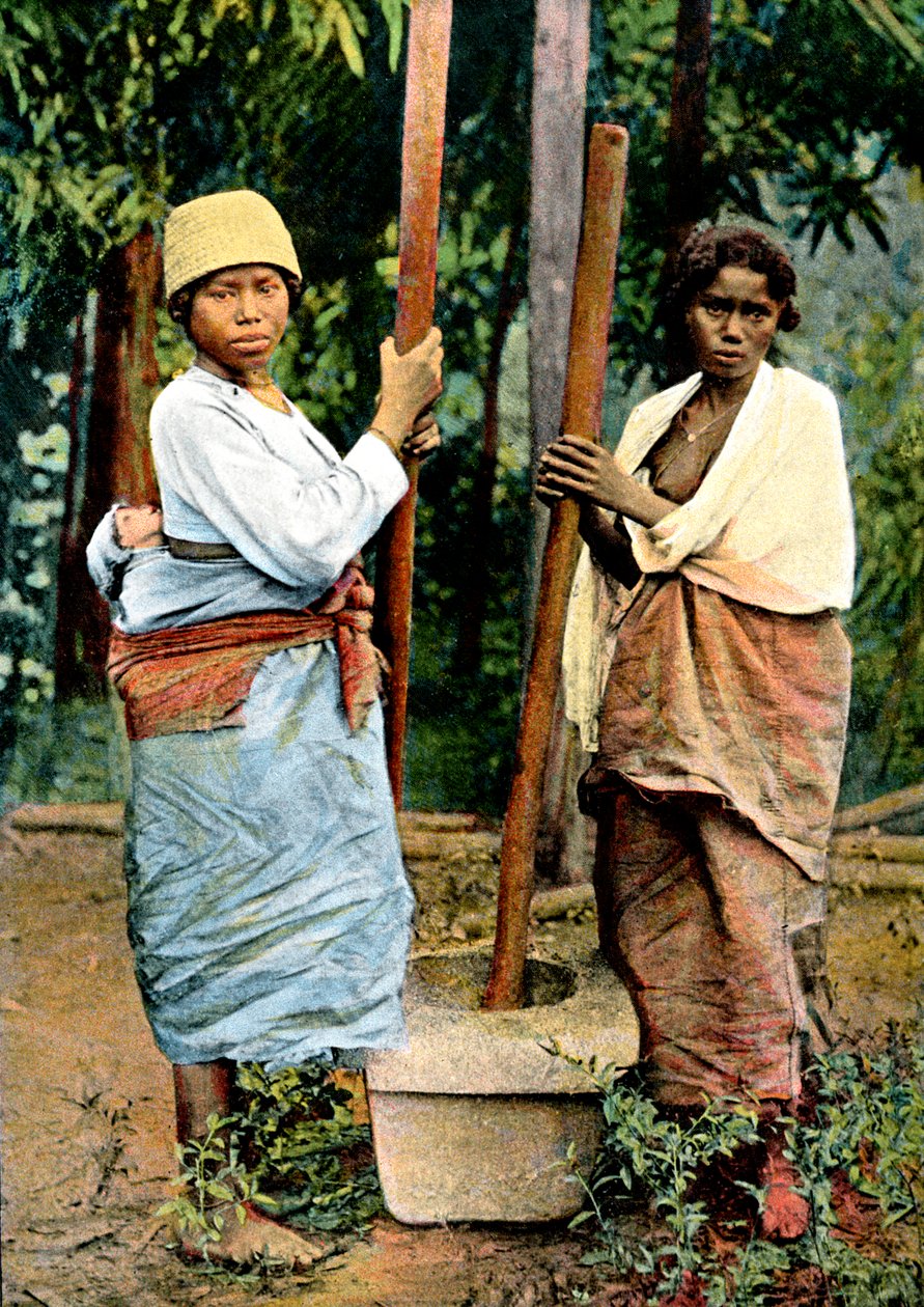 Ženy bušící rýži, Madagaskar, konec 19. století od Unbekannt