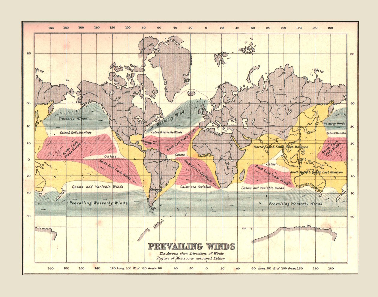 Mapa světa zobrazující převládající větry, 1902. od Unbekannt
