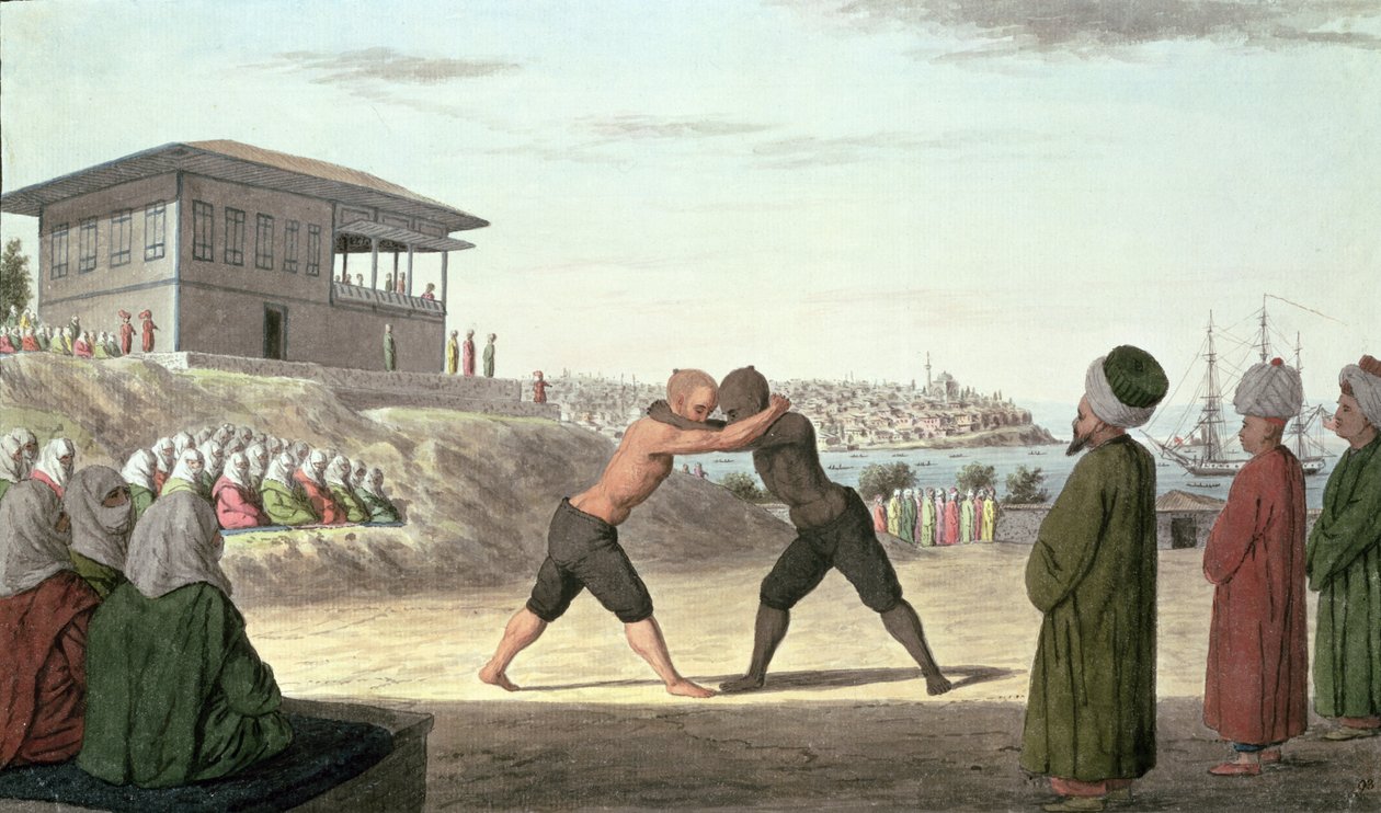 Wrestling Match, Konstantinopol (wc na papíře) od Unbekannt Unbekannt